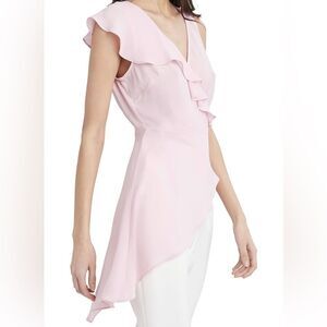 NWT BCBGMaxazria Small Tunic Top Asymmetrical Wrap Sheer Pink Ruffle